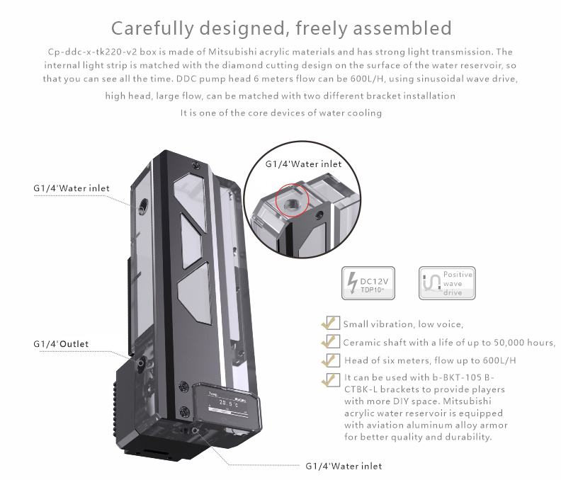 Bykski TK180-V2 Luminous Symphony Square Reservoir Pump