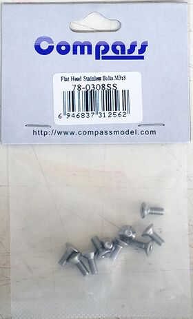 Flat Head Stainless Bolt M3x8 (10)